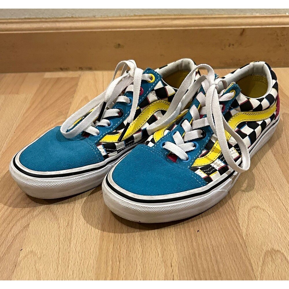 Vans Checkerboard Lace-Up Skate Shoes Blue/Yellow/Black/White/Pink M/6 W/7.5